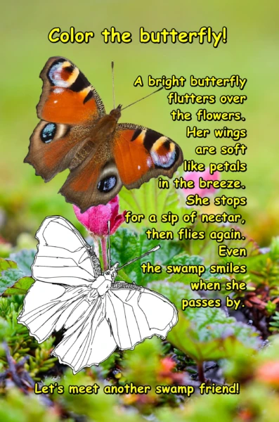 The Living Swamp: A realistic coloring book for children aged 6-8.